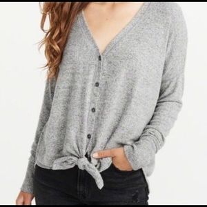 Gray Button Up Sweater w/ Front Tie
